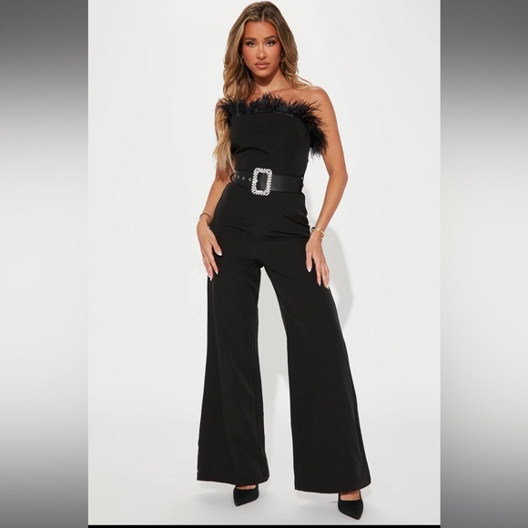 Fashion Nova Pants - NWT Ruffle My Feathers Black Jumpsuit